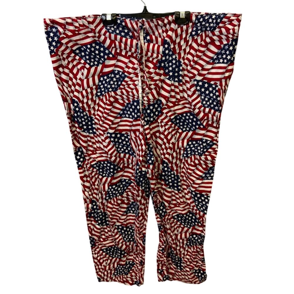 Handmade XL American Flag 100% Cotton Drawstring Long Sleepwear Pants